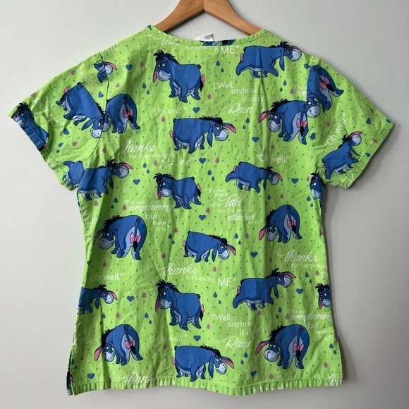 Disney Eeyore Scrub Top | Nursing |  Small | Winnie The Pooh | Green - Picture 2 of 9